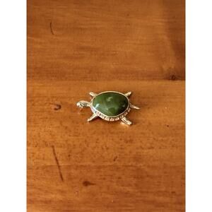 Vintage Avon Turtle Brooch Green Cabochon Rhinestone Gold Tone Animal Pin